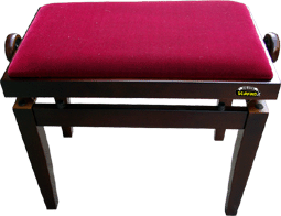 Panca piano in legno regolabile in altezza palissandro con seduta rosso scuro